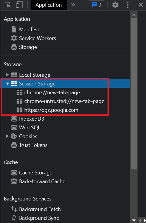 Session Storage Section Screenshot